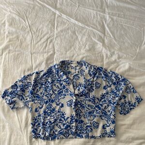 H&M Blue and White Floral Blouse